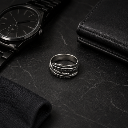 Zyvor Feather Wrap Adjustable Stainless Steel Ring for Men