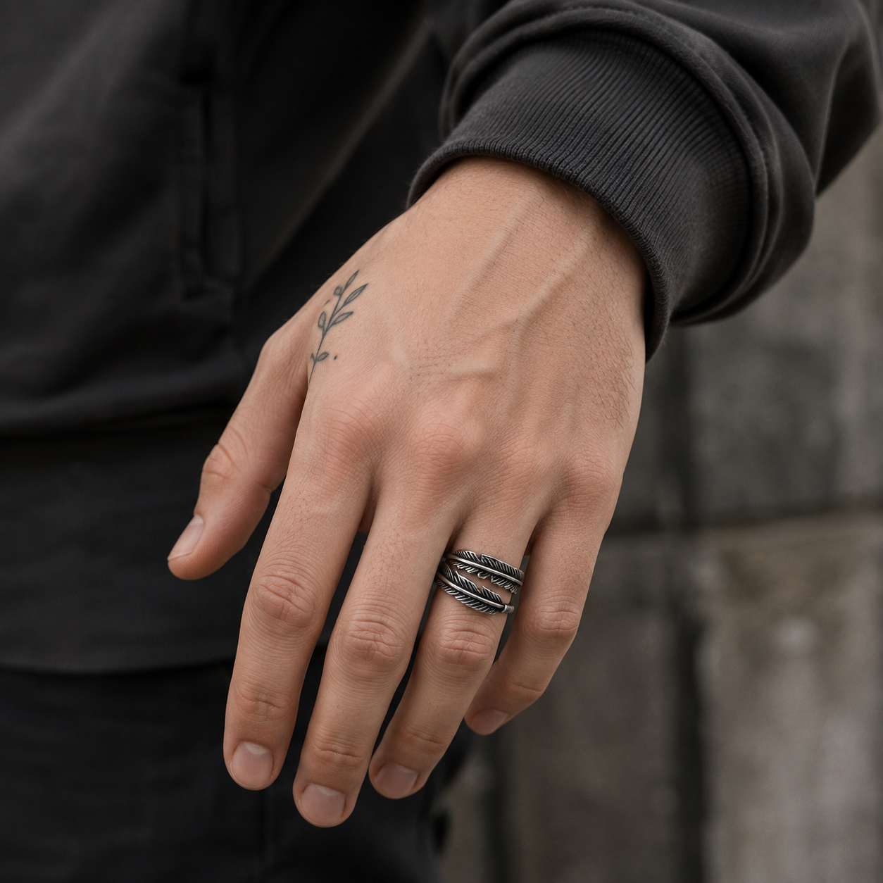 Zyvor Feather Wrap Adjustable Stainless Steel Ring for Men
