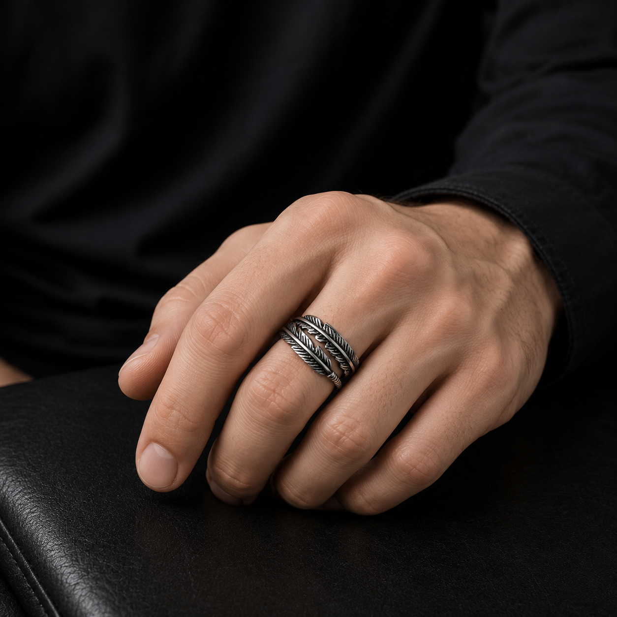 Zyvor Feather Wrap Adjustable Stainless Steel Ring for Men