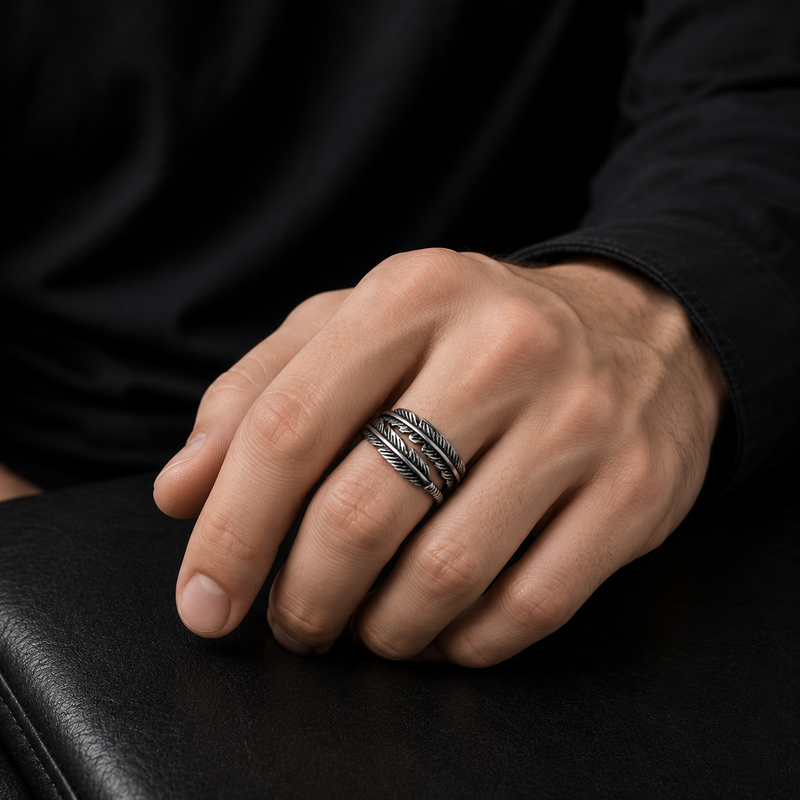Zyvor Feather Wrap Adjustable Stainless Steel Ring for Men