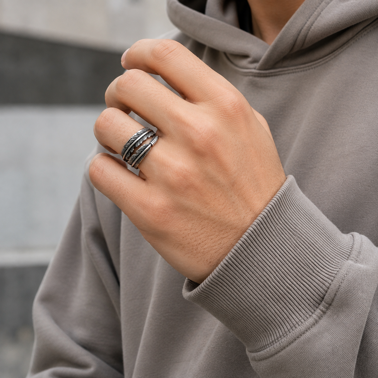 Zyvor Feather Wrap Adjustable Stainless Steel Ring for Men