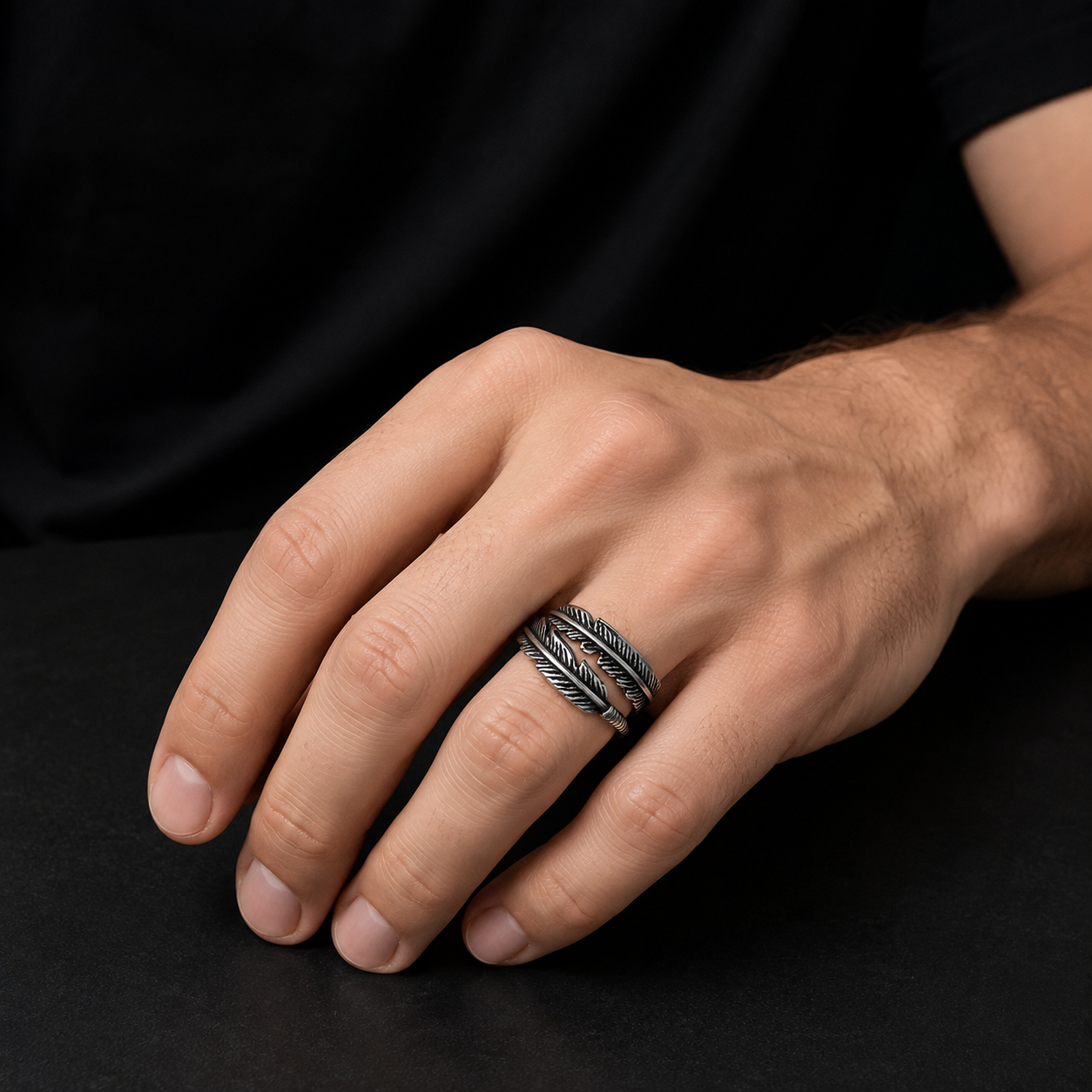 Zyvor Feather Wrap Adjustable Stainless Steel Ring for Men