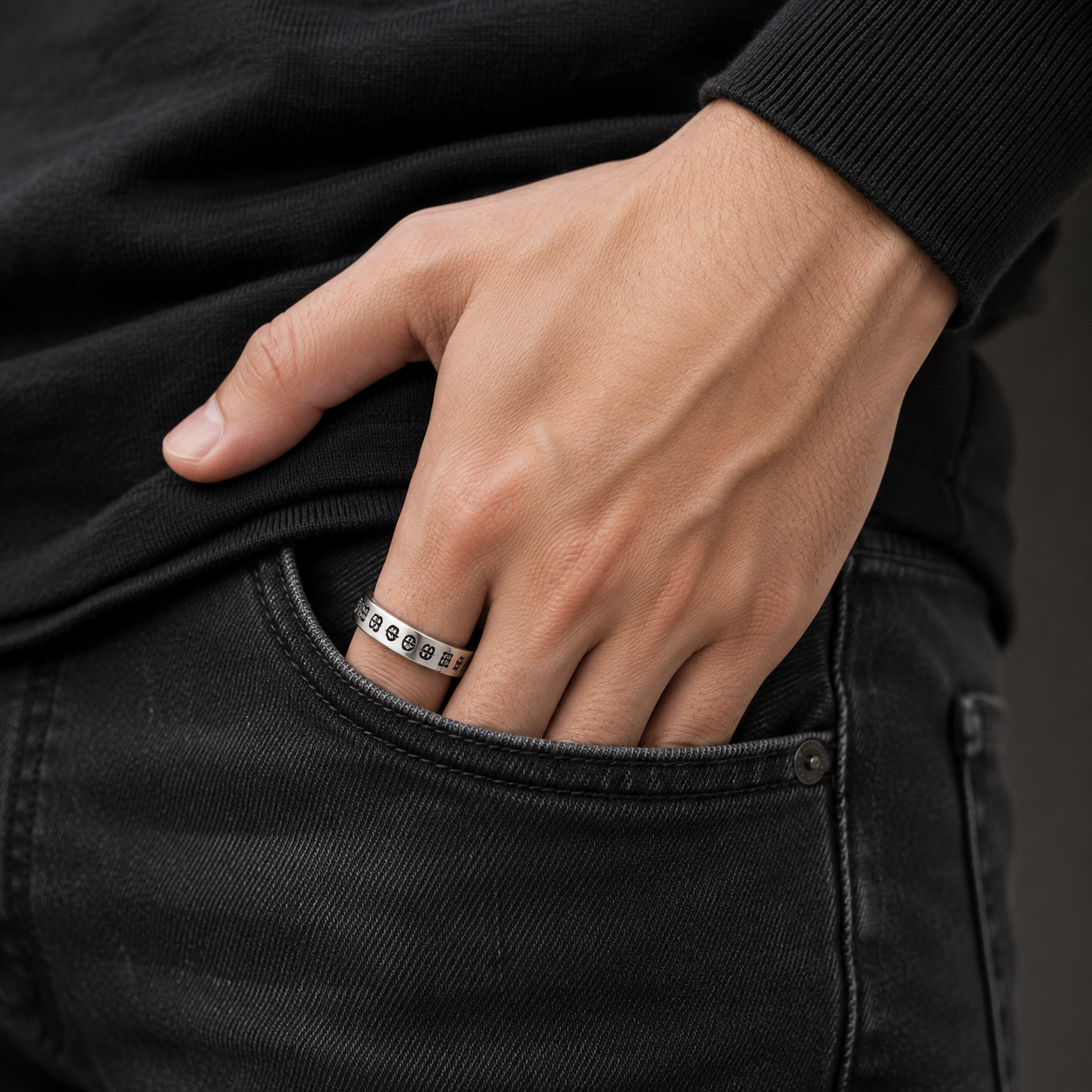 Chrome Gothic Engraved Stainless Steel Ring for Men | Premium Silver Band | Tarnish Resistant