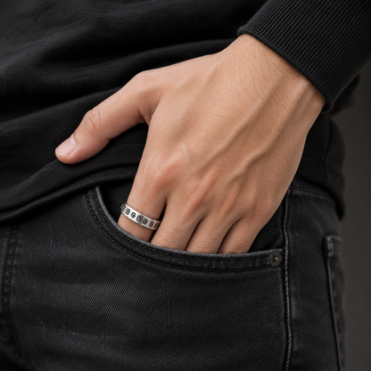 Chrome Gothic Engraved Stainless Steel Ring for Men | Premium Silver Band | Tarnish Resistant