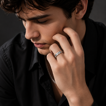 Chrome Gothic Engraved Stainless Steel Ring for Men | Premium Silver Band | Tarnish Resistant