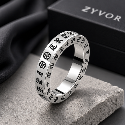 Chrome Gothic Engraved Stainless Steel Ring for Men | Premium Silver Band | Tarnish Resistant