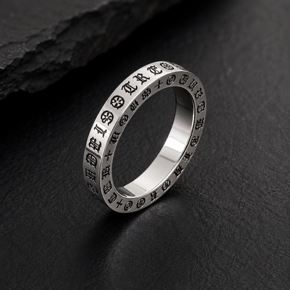 Chrome Gothic Engraved Stainless Steel Ring for Men | Premium Silver Band | Tarnish Resistant