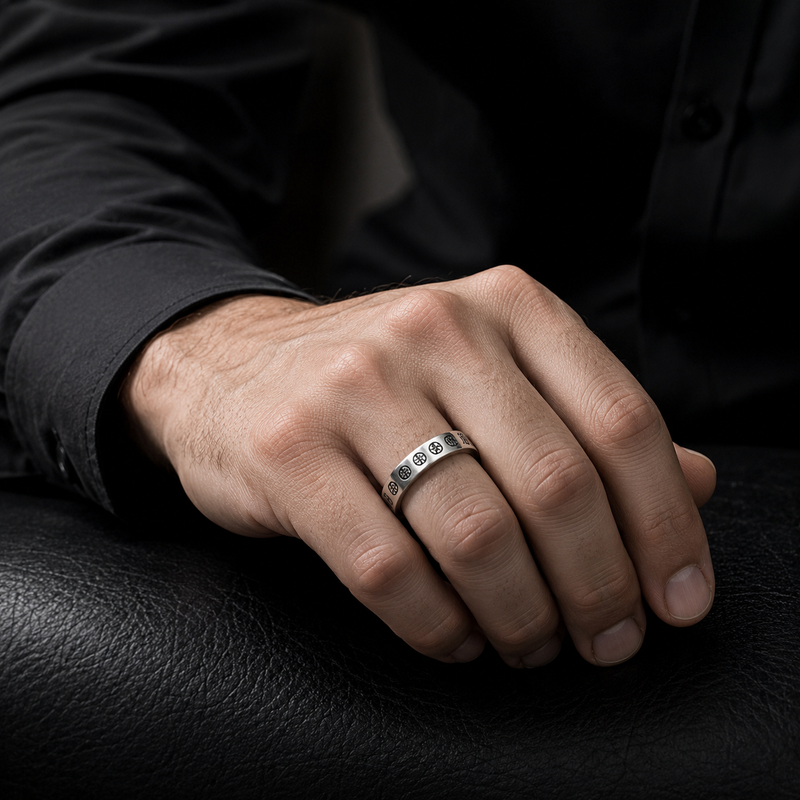 Chrome Gothic Engraved Stainless Steel Ring for Men | Premium Silver Band | Tarnish Resistant