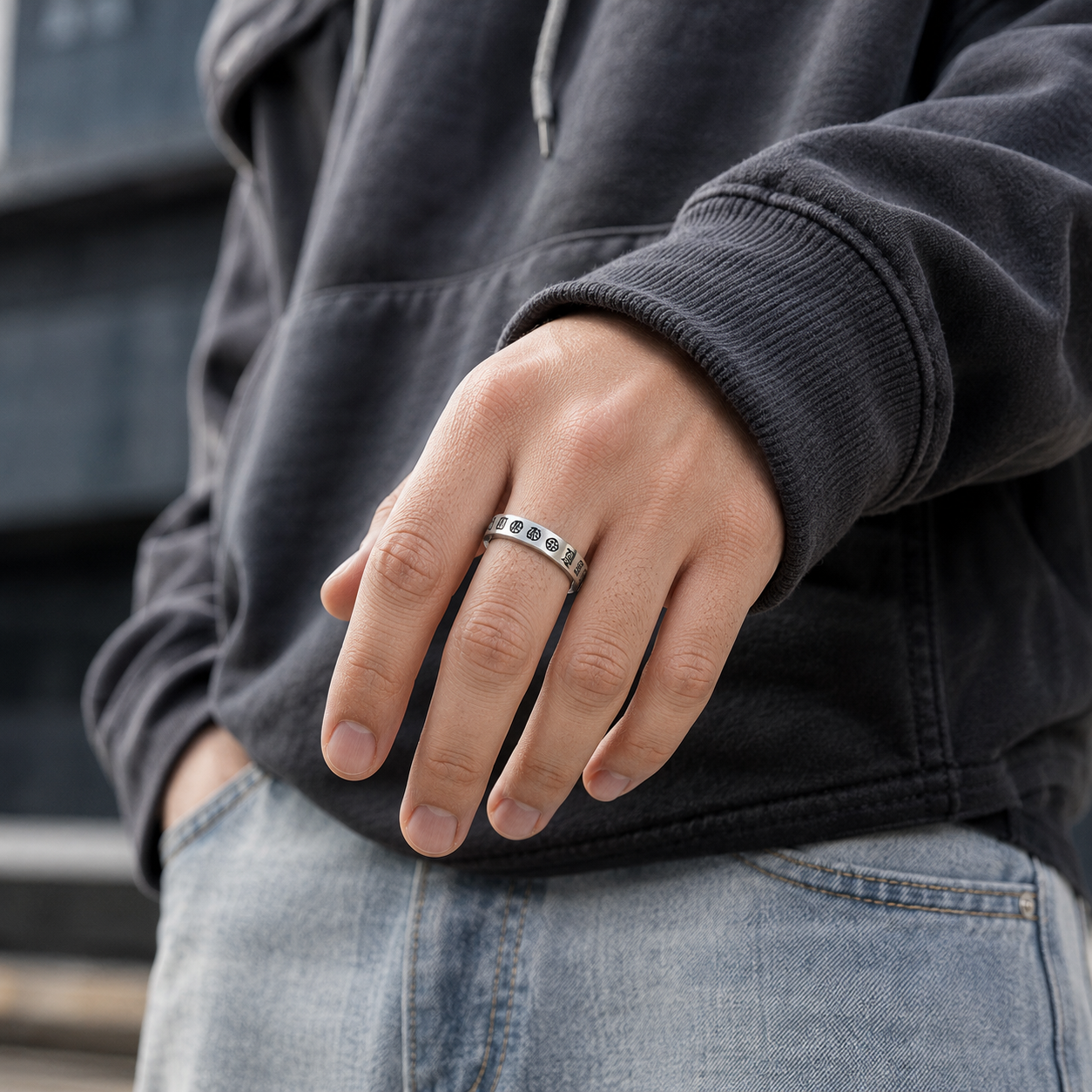 Chrome Gothic Engraved Stainless Steel Ring for Men | Premium Silver Band | Tarnish Resistant