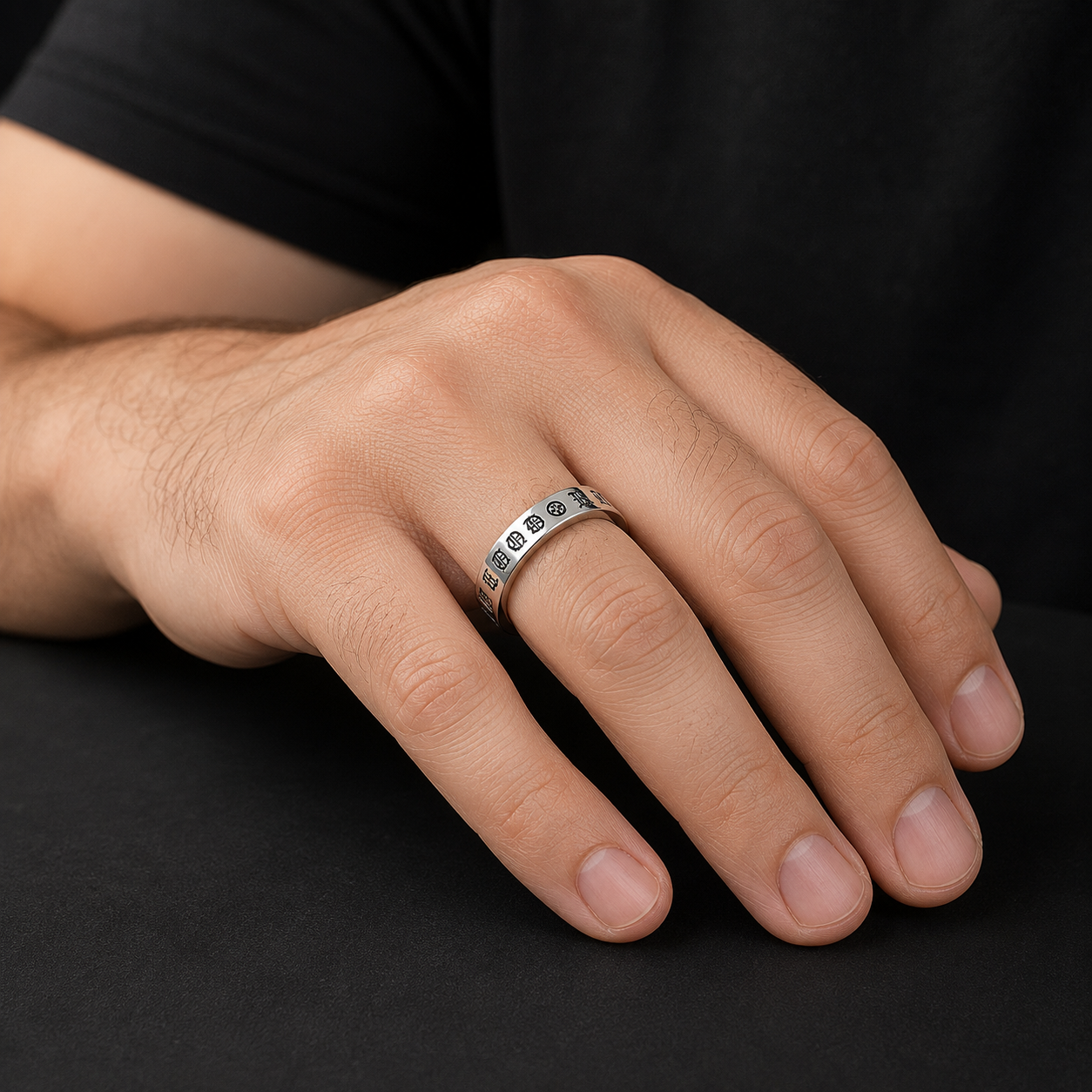 Chrome Gothic Engraved Stainless Steel Ring for Men | Premium Silver Band | Tarnish Resistant