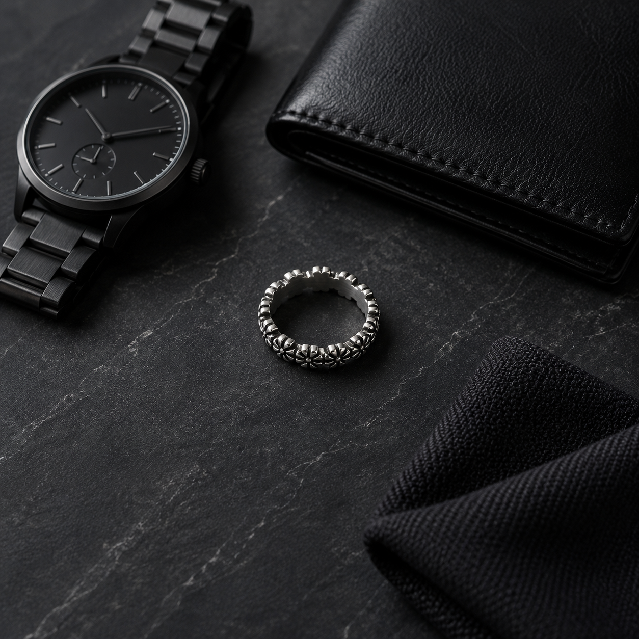 Eternal Bloom Stainless Steel Ring for Men | Oxidized Floral Band | Silver Finish