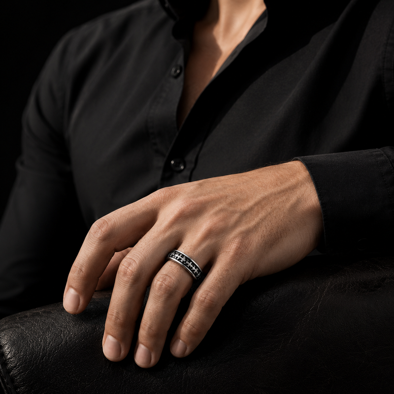 Men's Gothic Cross Stainless Steel Ring – Silver Vintage Engraved Band