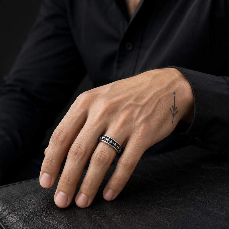 Men's Gothic Cross Stainless Steel Ring – Silver Vintage Engraved Band