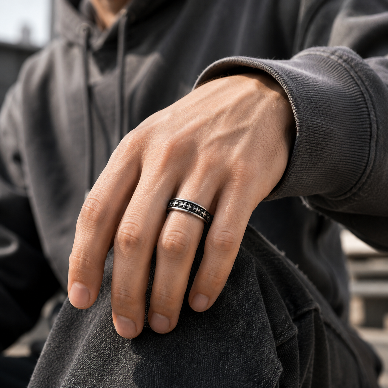 Men's Gothic Cross Stainless Steel Ring – Silver Vintage Engraved Band