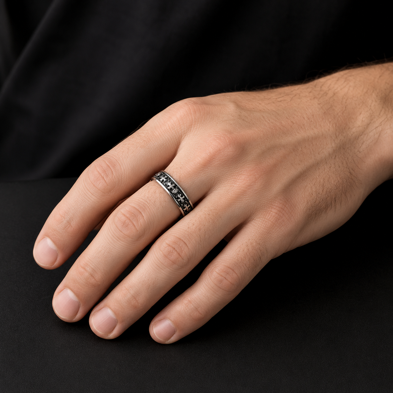 Men's Gothic Cross Stainless Steel Ring – Silver Vintage Engraved Band