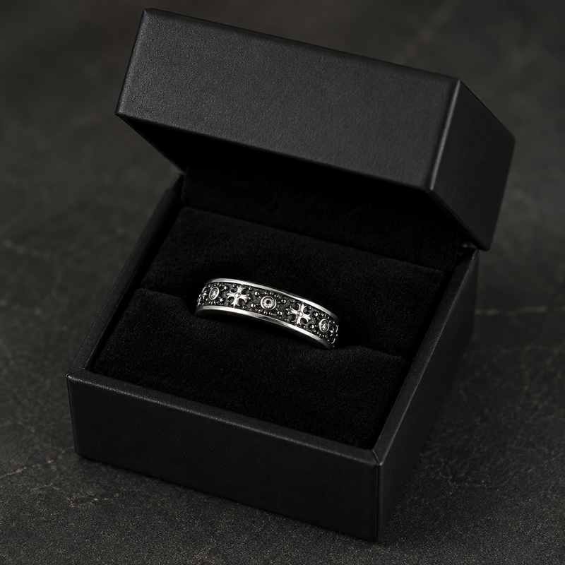 Men's Gothic Cross Stainless Steel Ring – Silver Vintage Engraved Band
