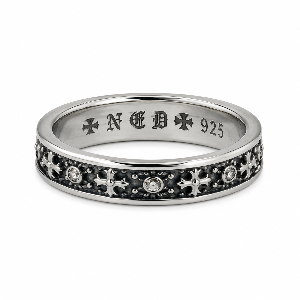 Men's Gothic Cross Stainless Steel Ring – Silver Vintage Engraved Band