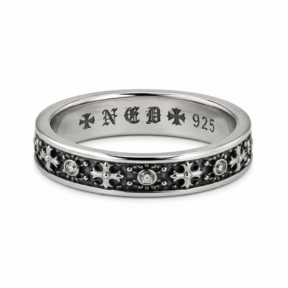 Men's Gothic Cross Stainless Steel Ring – Silver Vintage Engraved Band