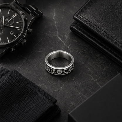 Men's Gothic Engraved Stainless Steel Ring – Silver Vintage Band