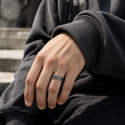 Men's Gothic Engraved Stainless Steel Ring – Silver Vintage Band