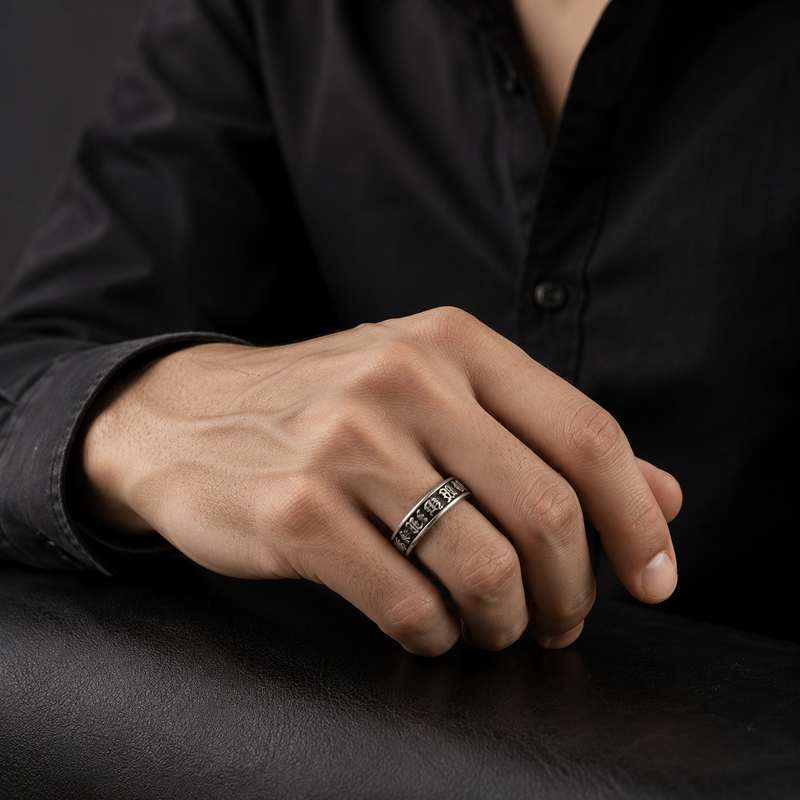 Men's Gothic Engraved Stainless Steel Ring – Silver Vintage Band