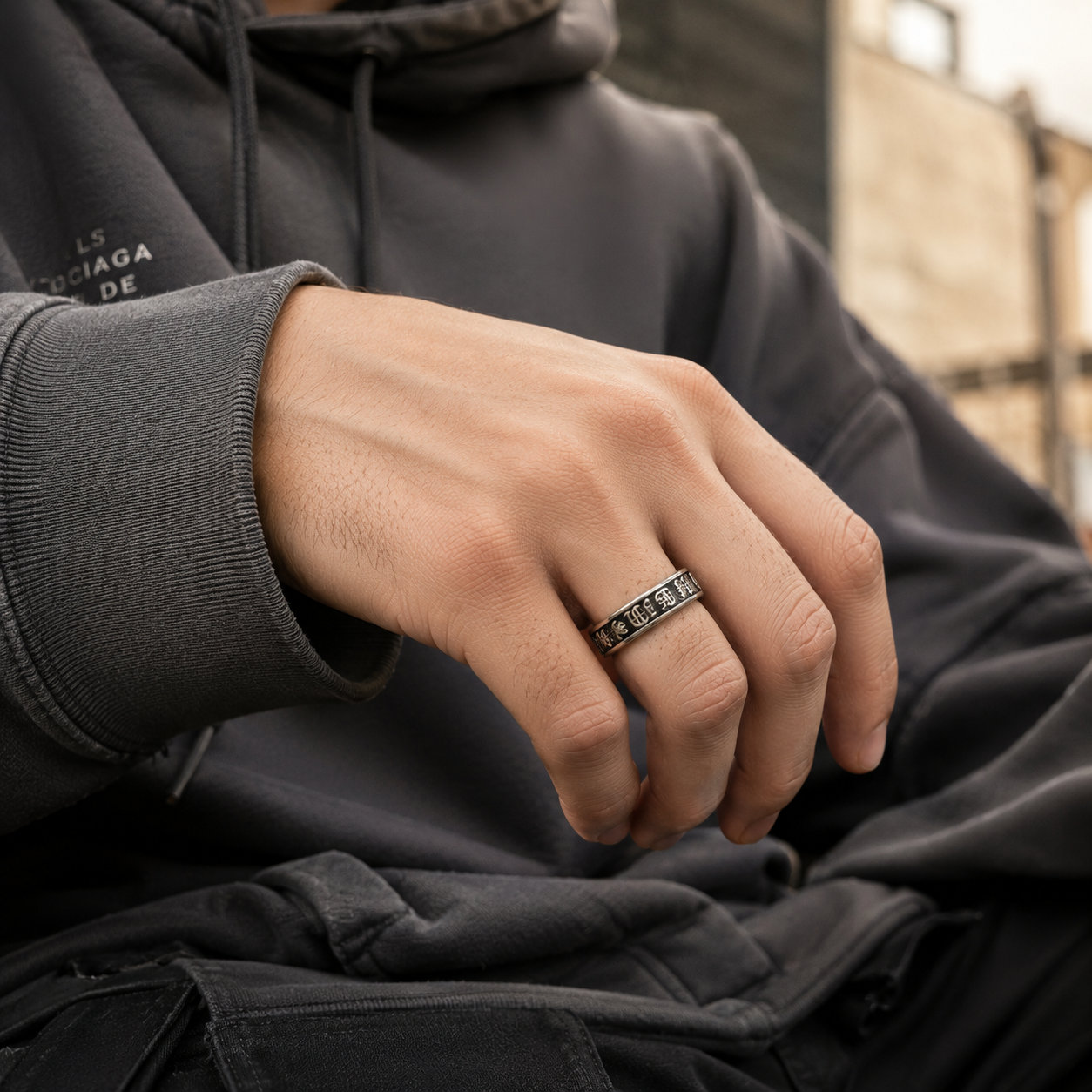 Men's Gothic Engraved Stainless Steel Ring – Silver Vintage Band
