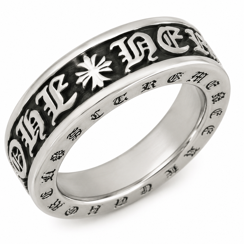 Men's Gothic Engraved Stainless Steel Ring – Silver Vintage Band