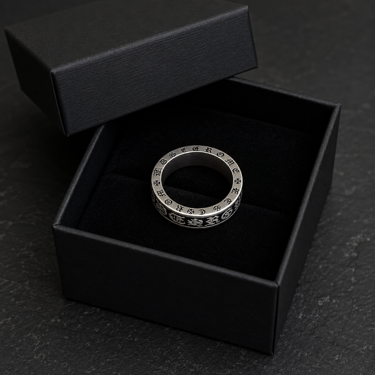 Men's Gothic Engraved Stainless Steel Ring – Silver Vintage Band