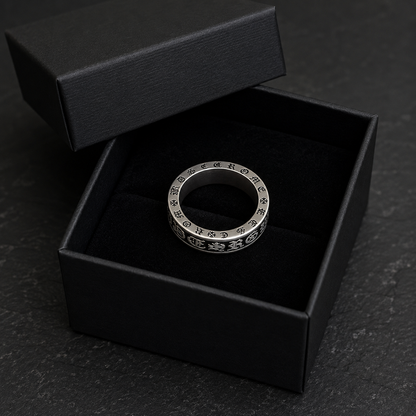 Men's Gothic Engraved Stainless Steel Ring – Silver Vintage Band