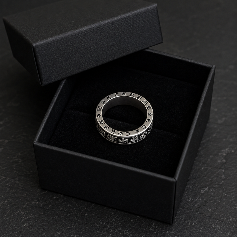 Men's Gothic Engraved Stainless Steel Ring – Silver Vintage Band