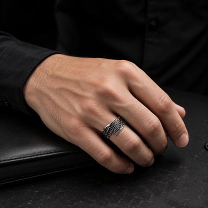 Men's Stainless Steel Angel Wing Adjustable Ring