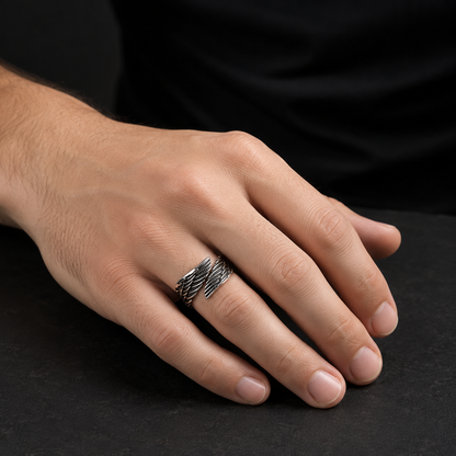 Men's Stainless Steel Angel Wing Adjustable Ring