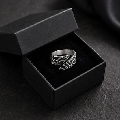 Men's Stainless Steel Angel Wing Adjustable Ring