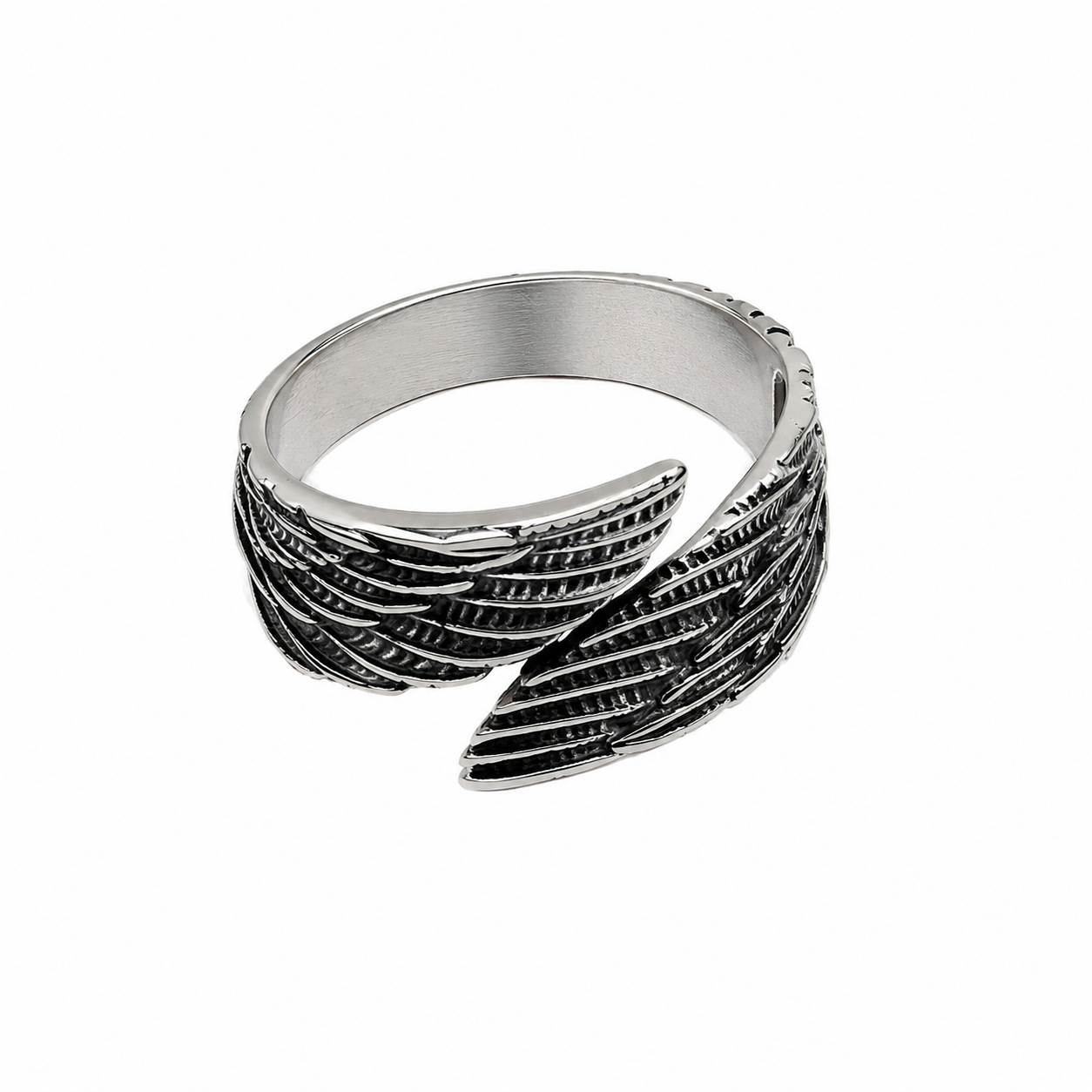 Men's Stainless Steel Angel Wing Adjustable Ring