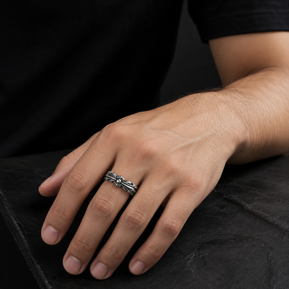 Imperial Floral Adjustable Stainless Steel Ring for Men – Silver Finish