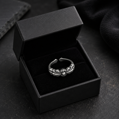 Imperial Floral Adjustable Stainless Steel Ring for Men – Silver Finish