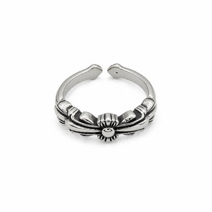 Imperial Floral Adjustable Stainless Steel Ring for Men – Silver Finish