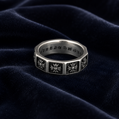 Men's Stainless Steel Floral Gothic Ring – Vintage Silver Octagonal Band