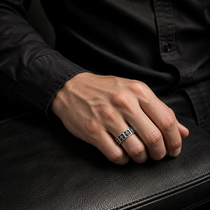 Men's Stainless Steel Floral Gothic Ring – Vintage Silver Octagonal Band