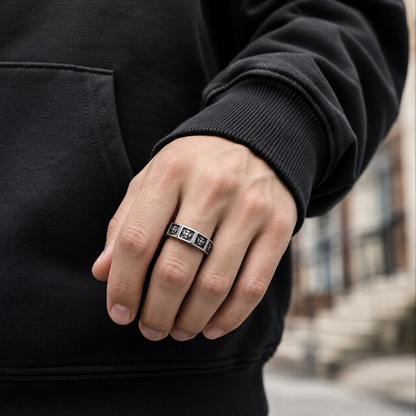 Men's Stainless Steel Floral Gothic Ring – Vintage Silver Octagonal Band