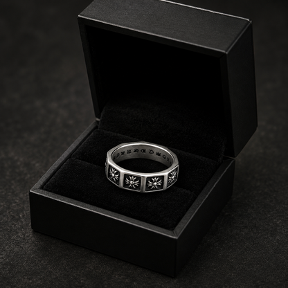 Men's Stainless Steel Floral Gothic Ring – Vintage Silver Octagonal Band