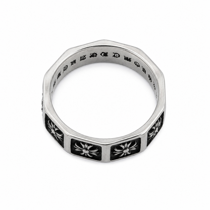 Men's Stainless Steel Floral Gothic Ring – Vintage Silver Octagonal Band