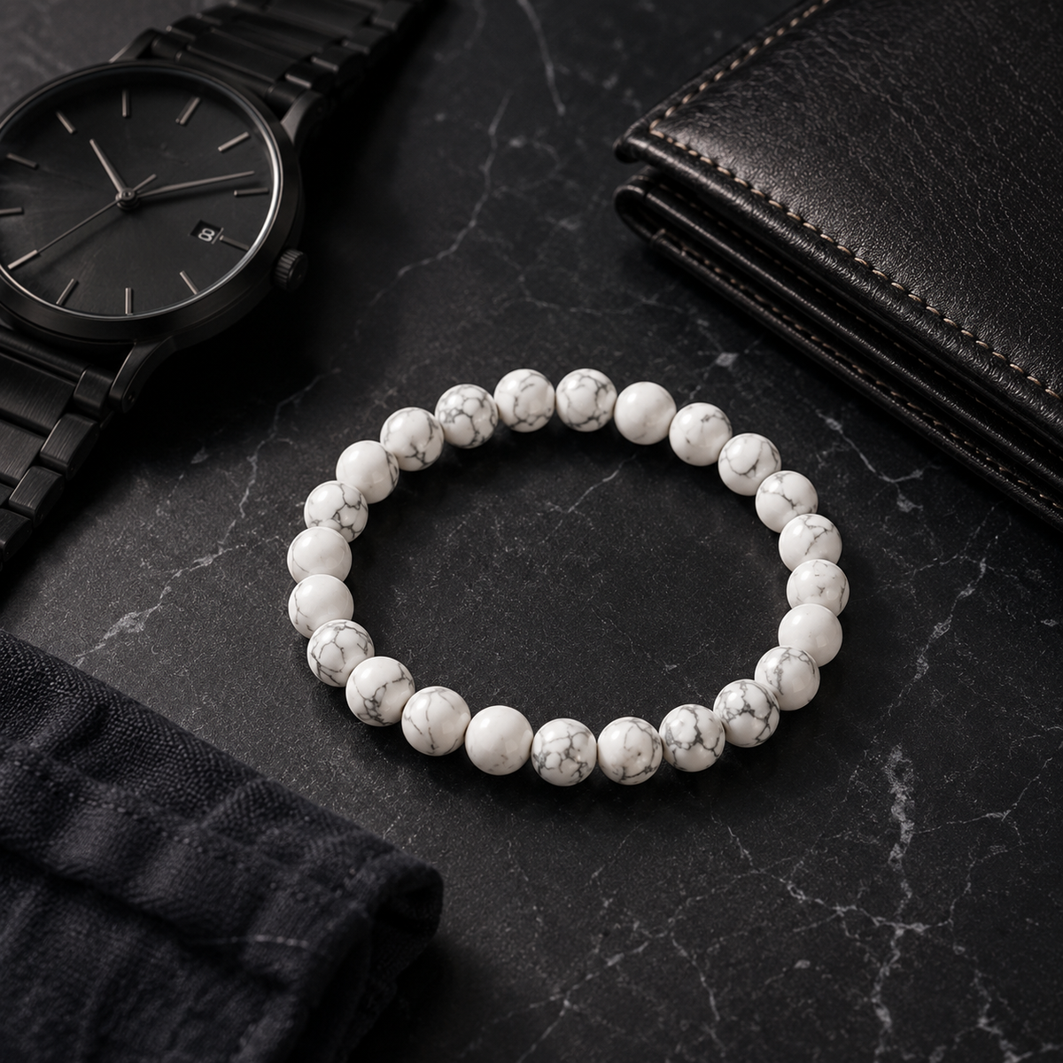 Natural Howlite Stone Bracelet | Genuine White Crystal Beaded Bracelet