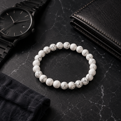 Natural Howlite Stone Bracelet | Genuine White Crystal Beaded Bracelet