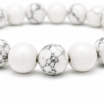 Natural Howlite Stone Bracelet | Genuine White Crystal Beaded Bracelet