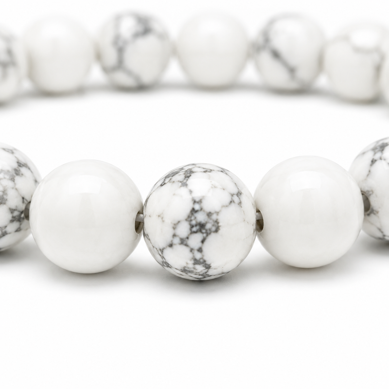Natural Howlite Stone Bracelet | Genuine White Crystal Beaded Bracelet