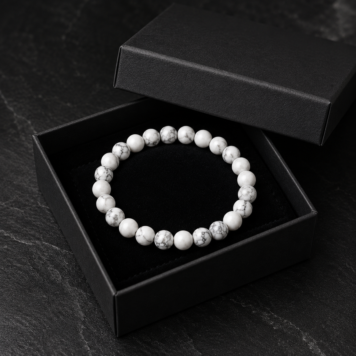 Natural Howlite Stone Bracelet | Genuine White Crystal Beaded Bracelet