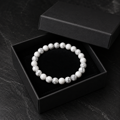 Natural Howlite Stone Bracelet | Genuine White Crystal Beaded Bracelet