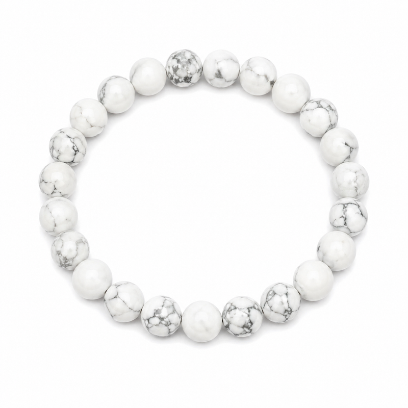 Natural Howlite Stone Bracelet | Genuine White Crystal Beaded Bracelet