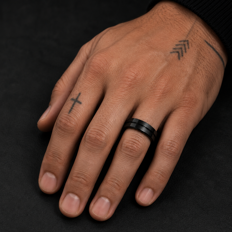 Dual Flash Eclipse Black Stainless Steel Ring